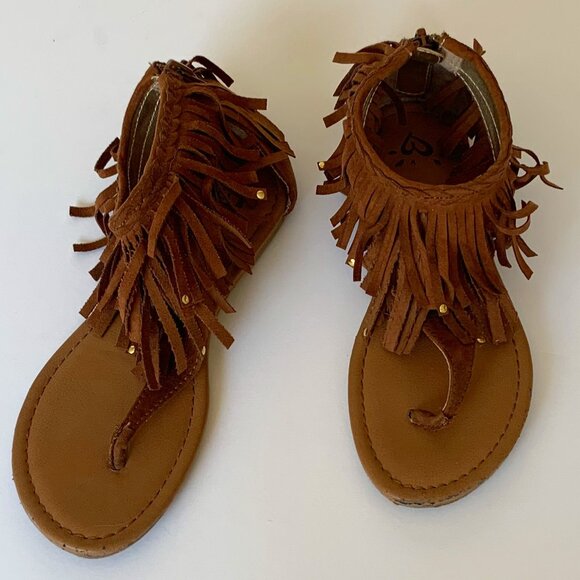 Justice Girls Brown Fringe Sandals Size 2 - Picture 1 of 6